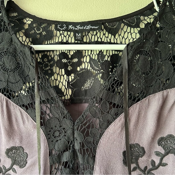 For Love & Lemons Isabella Lace Floral Embroidered Top Grey Purple Black M - Picture 7 of 11